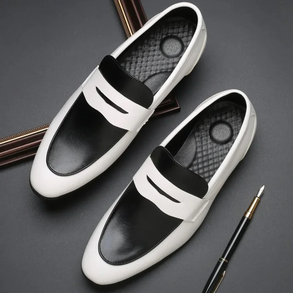 Santimon Men's US‎ 10-11 White/Black Penny Loafers Slip On Dress Shoes